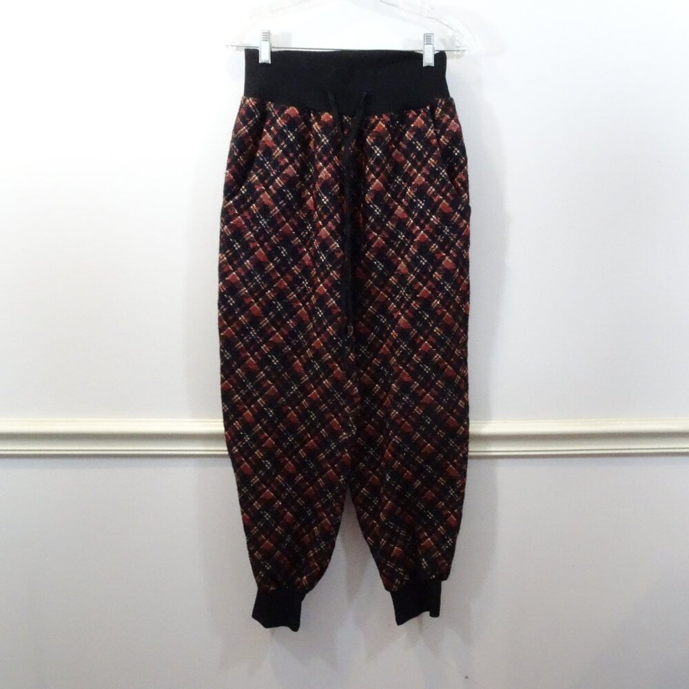 Anne Fontaine Plaid Metallic Black Brown Joggers Size 40 Pull On